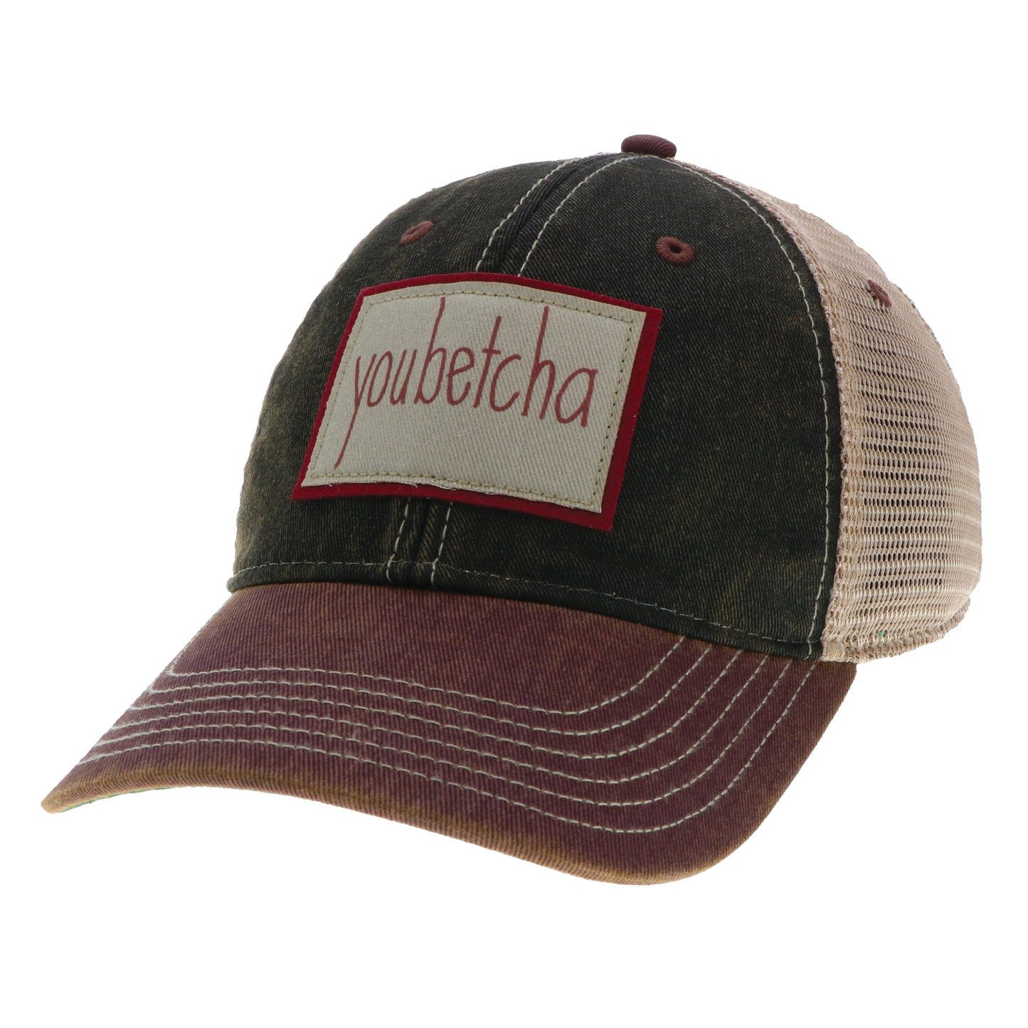 Youbetcha Old Favorite Trucker Hat in Black/Burgundy