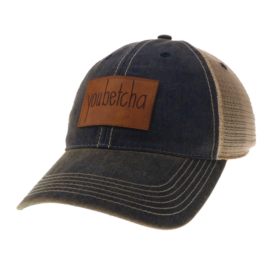 Youbetcha Old Favorite Trucker Hat in Navy with Leather Patch